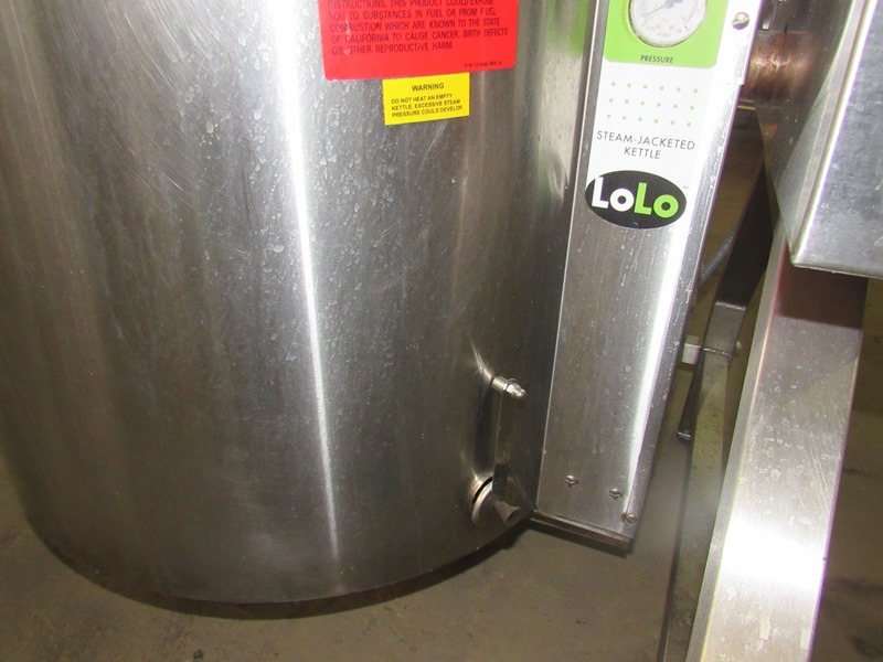 A stainless bowl for a steam jacketed kettle